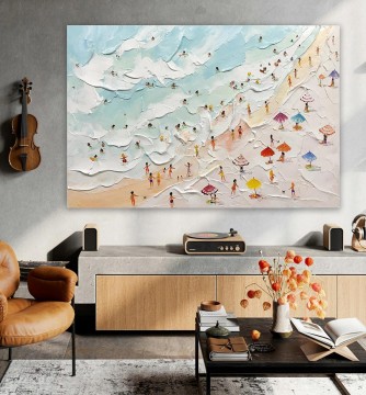 150の主題の芸術作品 Painting - 水泳スポーツ ビーチ夏のナイフ テクスチャによる部屋の装飾